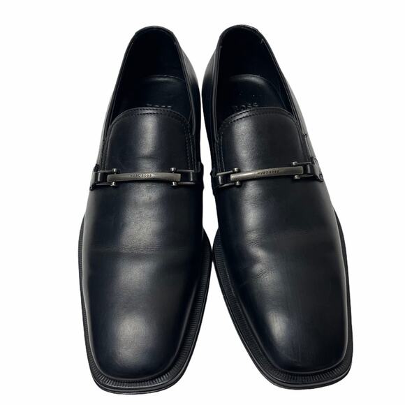 Hugo Boss Leather Loafers with Buckle Detail Black 6.5 Men's - Picture 1 of 9